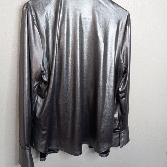 Metallic Shine Button-Up Inspired Vintage Shirt Size L - Picture 6 of 9